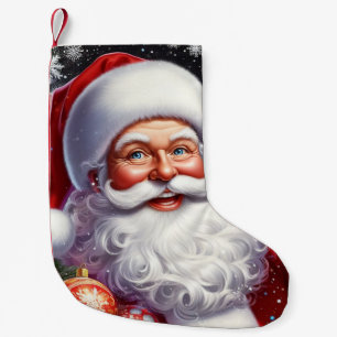 Classic Santa with present & ornaments Small Christmas Stocking