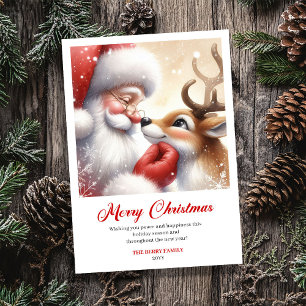 Classic Santa With Rudolph Vintage Holiday Greetin Card