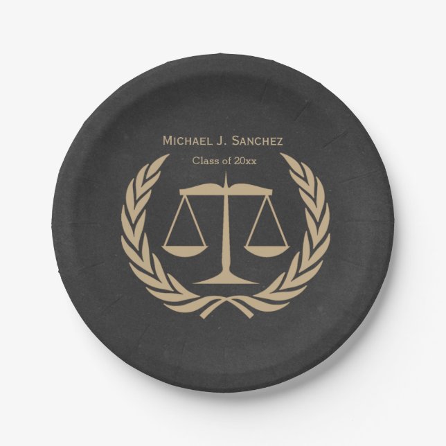 Classic Scales of Justice Law School Graduation Paper Plate (Front)