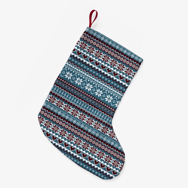 Classic Scandinavian Christmas Sweater Pattern Small Christmas Stocking (Front (Hanging))