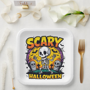 Classic Scary Halloween Skeleton Paper Plate