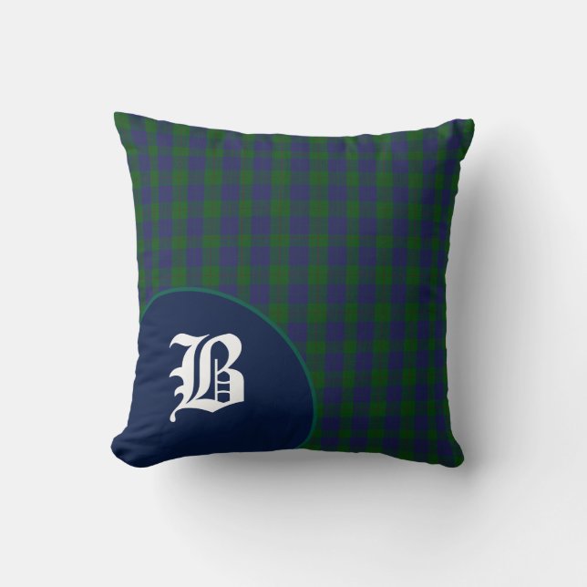 Classic Scottish Barclay Tartan Plaid Monogram Cushion (Front)