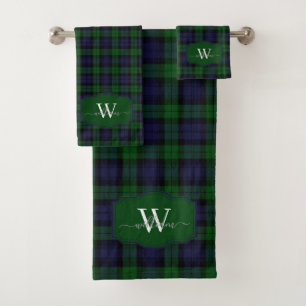 Classic Scottish Black Watch Tartan Plaid Monogram Bath Towel Set