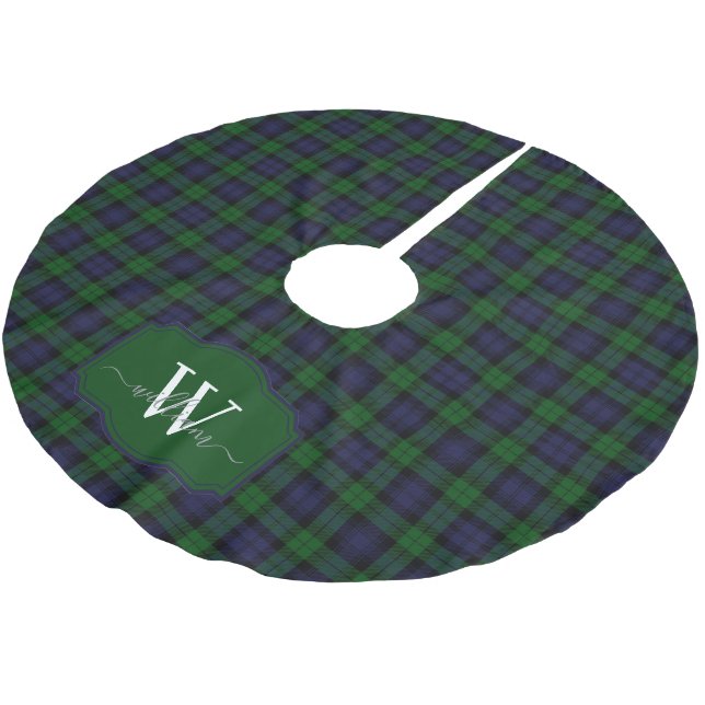 Classic Scottish Black Watch Tartan Plaid Monogram Brushed Polyester Tree Skirt (Angled)
