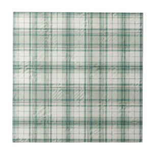 Classic Scottish Sage Green Tartan Plaid Pattern Ceramic Tile