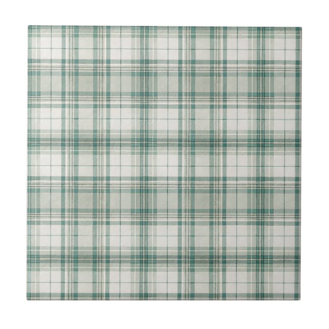 Classic Scottish Sage Green Tartan Plaid Pattern Ceramic Tile (Front)