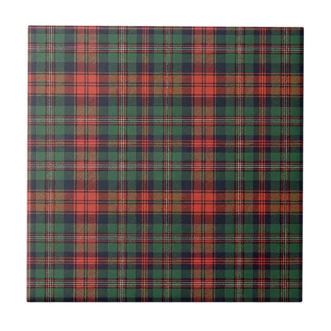 Classic Scottish Tartan Red & Green Plaid Pattern Ceramic Tile (Front)