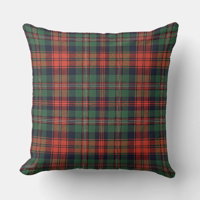 Classic Scottish Tartan Red & Green Plaid Pattern Cushion (Front)