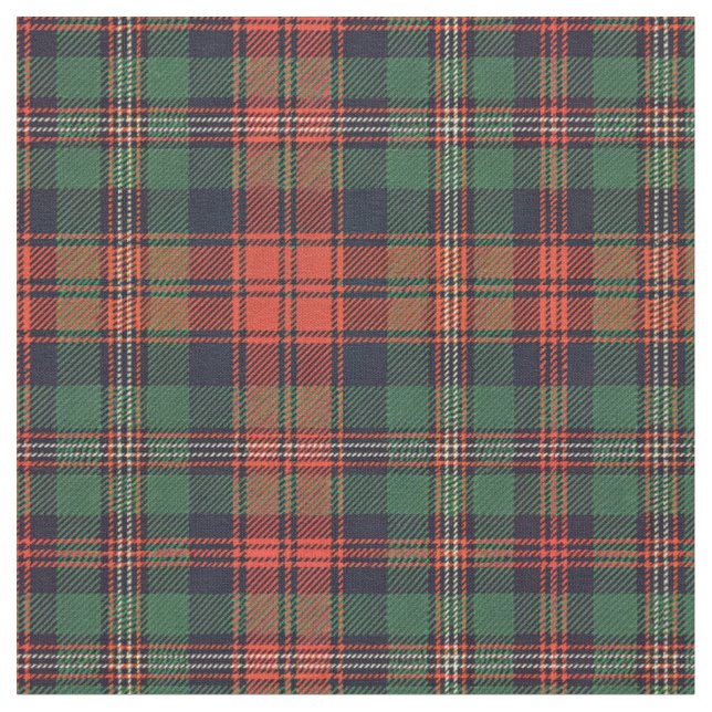 Classic Scottish Tartan Red & Green Plaid Pattern Fabric (Close Up)