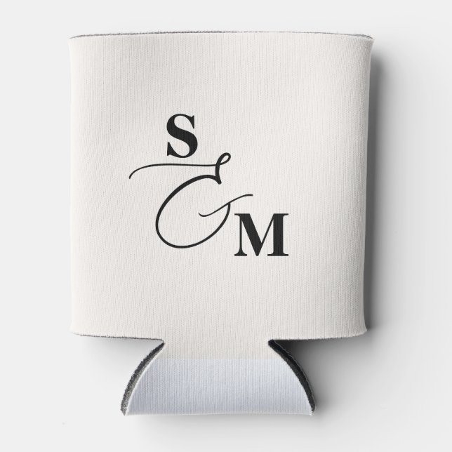 Classic Script Ampersand Modern Wedding Can Cooler (Front)