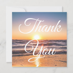 classic script beach sunset photo thank you card