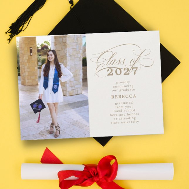 Classic Script Beige Gold Graduation Announcement (Creator Uploaded)