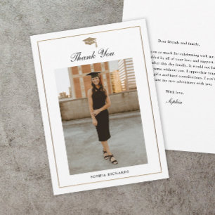 Classic Script Black and White Graduation Photo Thank You Card