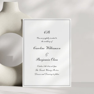 Classic Script Black White Formal Monogram Wedding Invitation