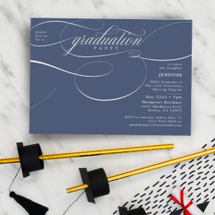 Classic Script Blue & Beige Graduation Party Invitation