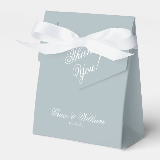 Classic Script Blue Wedding Thank You Favour Box (Front Side)