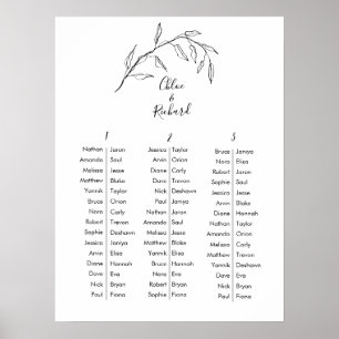Classic Script Botanical Wedding Table Chart