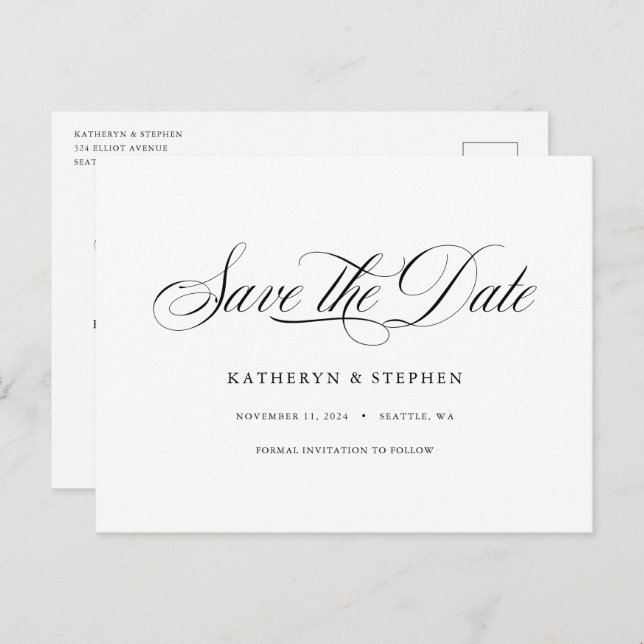Classic Script Calligraphy Elegant Save The Date Postcard (Front/Back)