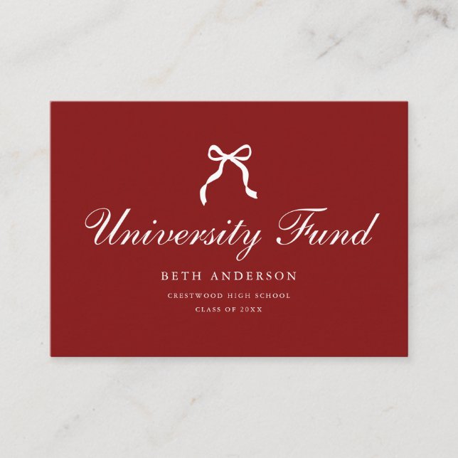 Classic Script Coquette Graduation University Fund Enclosure Card (Front)