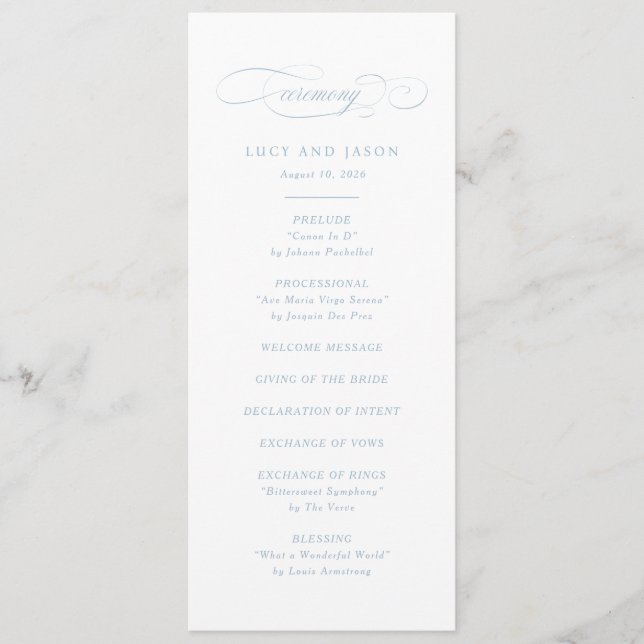 Classic Script Elegance Wedding Ceremony Program (Front)