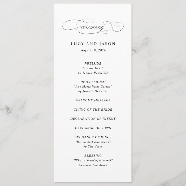 Classic Script Elegance Wedding Ceremony Program (Front)