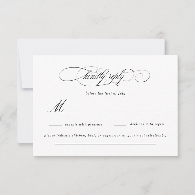 Classic Script Elegance Wedding RSVP Card (Front)