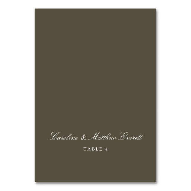 Classic Script Elegant Custom Olive Place Card (Front)