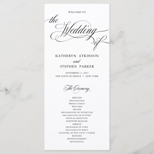 Classic Script Elegant Wedding Ceremony Program (Front)
