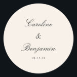 Classic Script Elegant Wedding Custom Ivory Cream Round Sticker<br><div class="desc">Stylish Formal Classic Traditional Script Elegant Wedding Invitation Custom Classic Round Sticker in Ivory Cream and Black</div>
