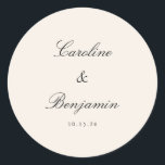 Classic Script Elegant Wedding Custom Ivory Cream Round Sticker<br><div class="desc">Stylish Formal Classic Traditional Script Elegant Wedding Invitation Custom Classic Round Sticker in Ivory Cream and Black</div>