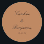 Classic Script Elegant Wedding Custom Terracotta Round Sticker<br><div class="desc">Add a touch of elegance to your wedding or event with these customisable round stickers featuring a warm mocha background and classic script typography. Perfect for sealing invitations, decorating favour bags, or personalising gifts, these stickers blend timeless simplicity with a sophisticated style. Ideal for weddings, anniversaries, or special celebrations, they’re...</div>