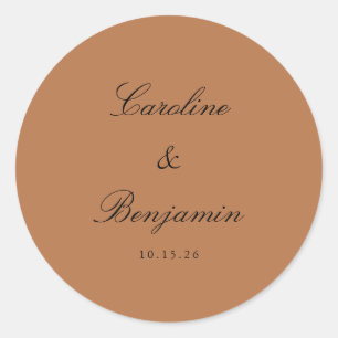 Classic Script Elegant Wedding Custom Terracotta Round Sticker