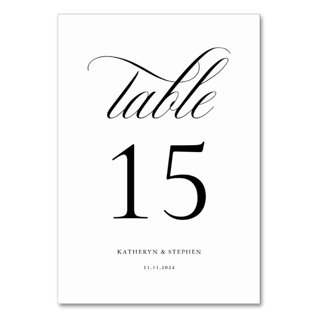 Classic Script Elegant Wedding Table Number 15 (Front)