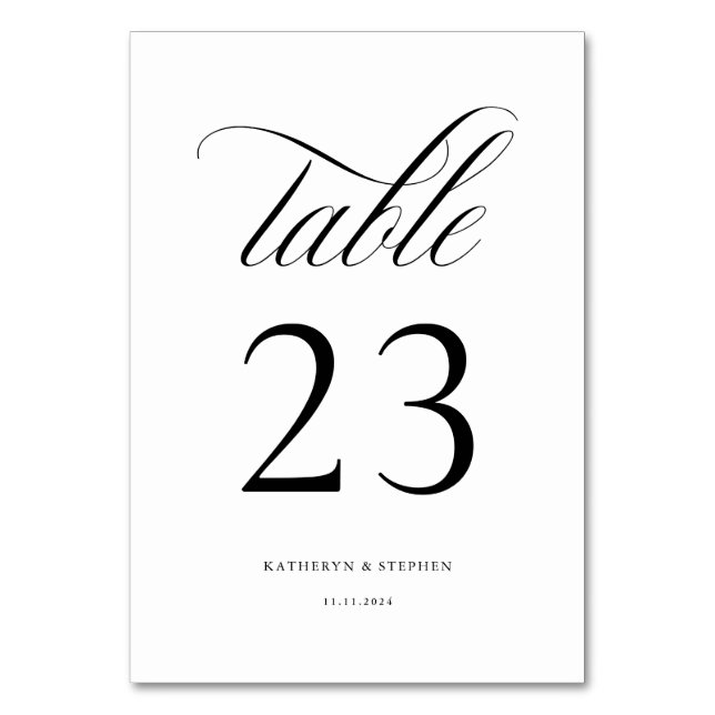 Classic Script Elegant Wedding Table Number 23 (Front)