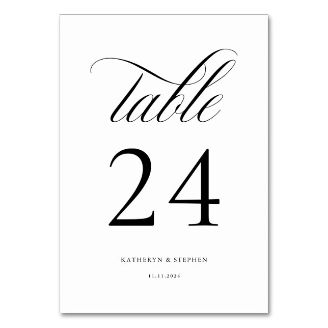 Classic Script Elegant Wedding Table Number 24 (Front)