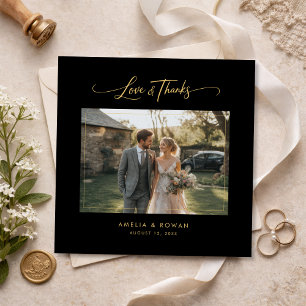 Classic Script Formal Wedding Photo Square Thank You Card
