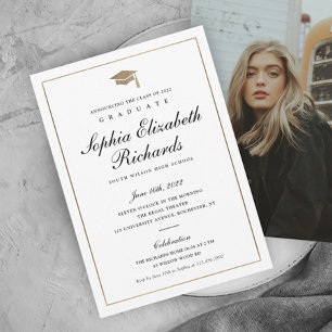 Classic Script Gold Photo Graduation Announcement