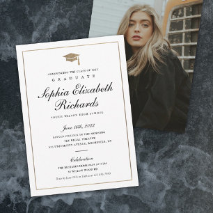 Classic Script Gold Photo Graduation Invitation