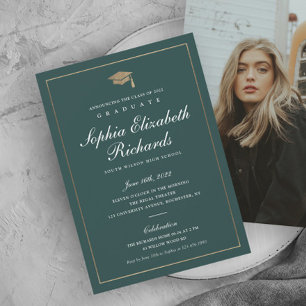 Classic Script Gold Photo Graduation Invitation