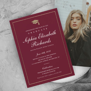 Classic Script Gold Photo Graduation Invitation