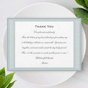 Classic Script Greek Key Grey Birthday Thank You Card