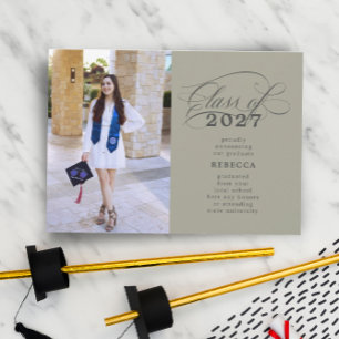 Classic Script Green Sage Photo Graduation Announcement