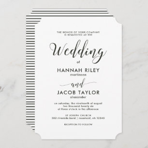 Classic Script Green Stripes Wedding Invitation