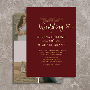 Classic Script Heart 4 Photo Burgundy Wedding