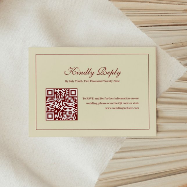 Classic Script Ivory Monogram Wedding QR Code RSVP Card (Creator Uploaded)