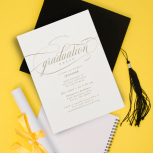 Classic Script Light Beige & Gold Graduation Party Invitation