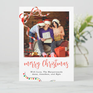 Classic Script Merry Christmas Ribbon Accent  Holiday Card