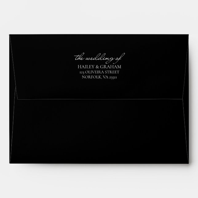 Classic Script Minimal Calligraphy Black Wedding Envelope (Back (Top Flap))