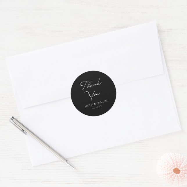 Classic Script Minimal Calligraphy Black Wedding Round Sticker (Envelope)