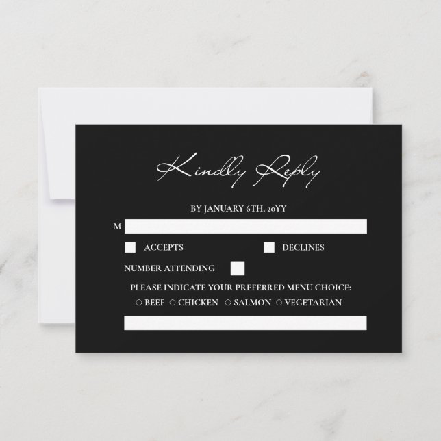 Classic Script Minimal Calligraphy Black Wedding RSVP Card (Front)